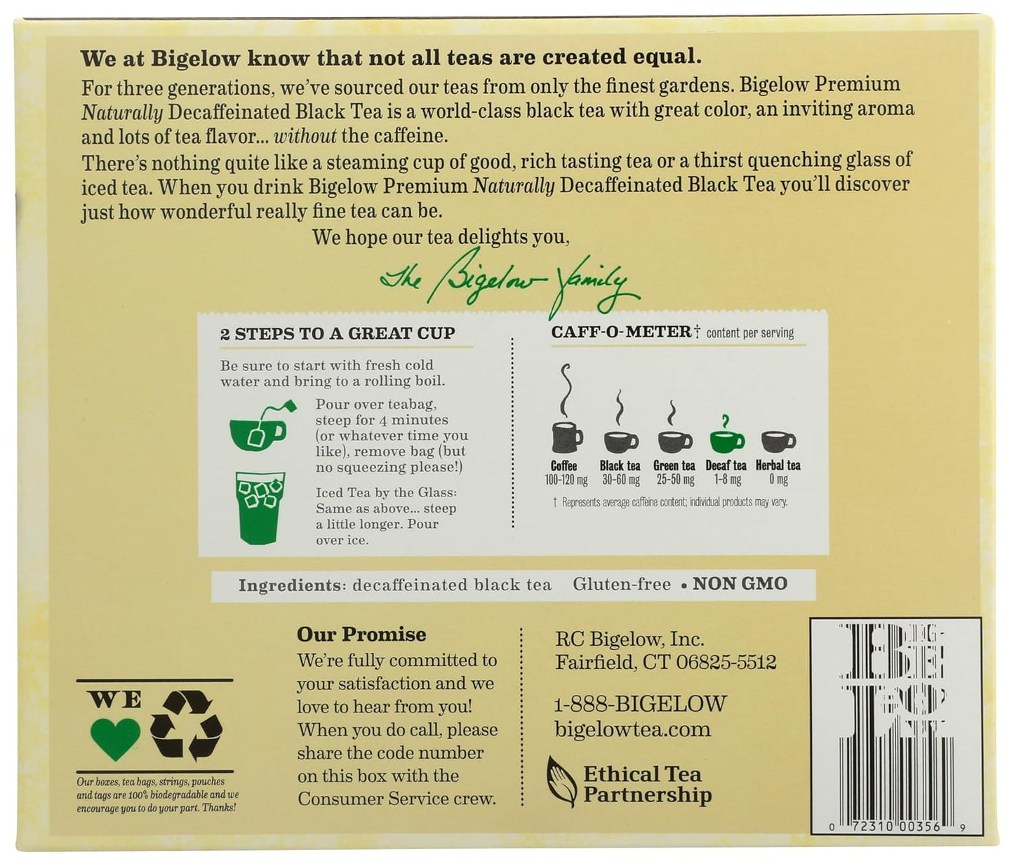 Bigelow 48 Count Premium Decaffeinated Blend Black Tea, Contains 48 Individually Wrapped Tea Bags, Decaf Tea G