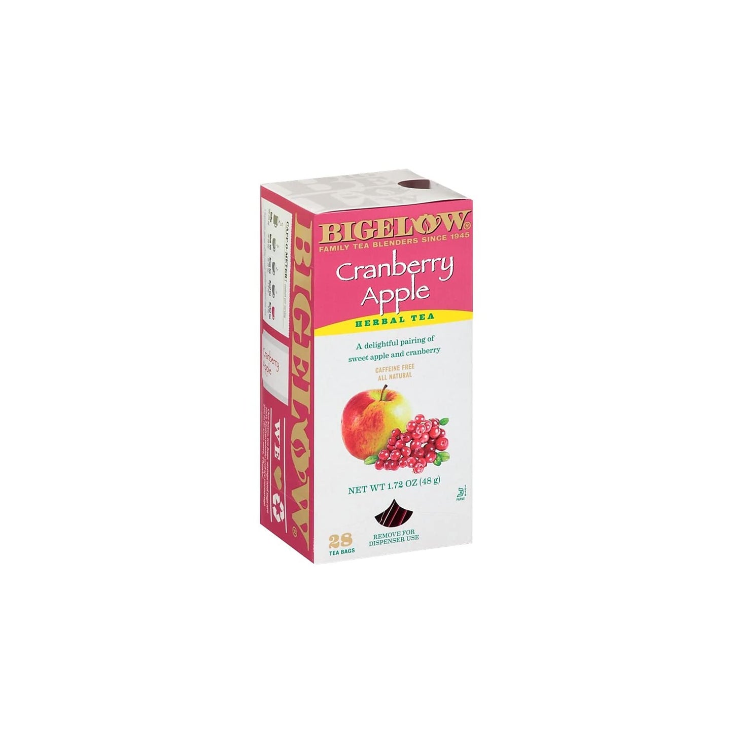 Bigelow Cranberry Apple Herbal Tea Bags 28-Count Box (Pack of 1) Cranberry Apple Hibiscus Flavored Herbal Tea Bags All Natural Non-GMO G