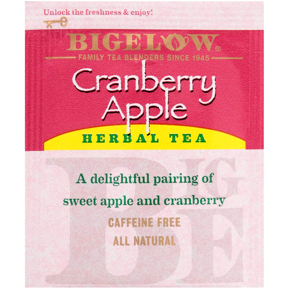 Bigelow Cranberry Apple Herbal Tea Bags 28-Count Box (Pack of 1) Cranberry Apple Hibiscus Flavored Herbal Tea Bags All Natural Non-GMO G