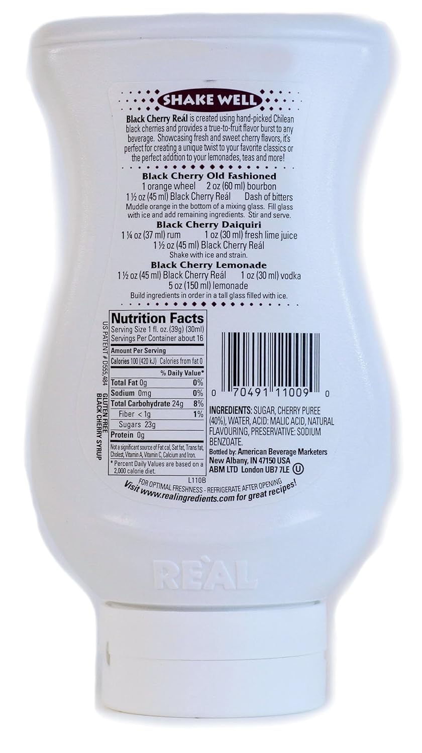 Black Cherry Reàl, Black Cherry Puree Infused Syrup, 16.9 FL OZ Squeezable Bottle (Pack of 1)