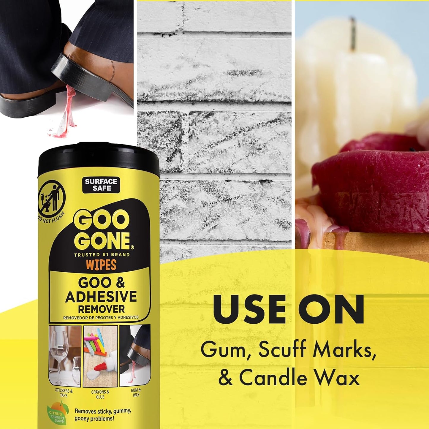 Goo Gone Clean Up Wipes Adhesive Remover - 24 Count - Removes Adhesive Residue Labels Stickers Crayon Tree Sap Gum Masking Tape Glue and More