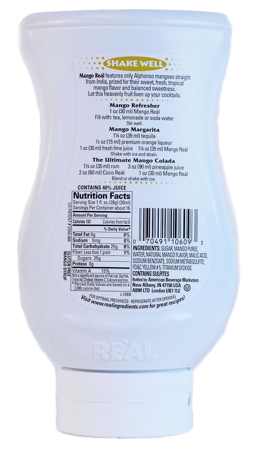 Mango Reàl, Mango Puree Infused Syrup, 16.9 FL OZ Squeezable Bottle (Pack of 1)
