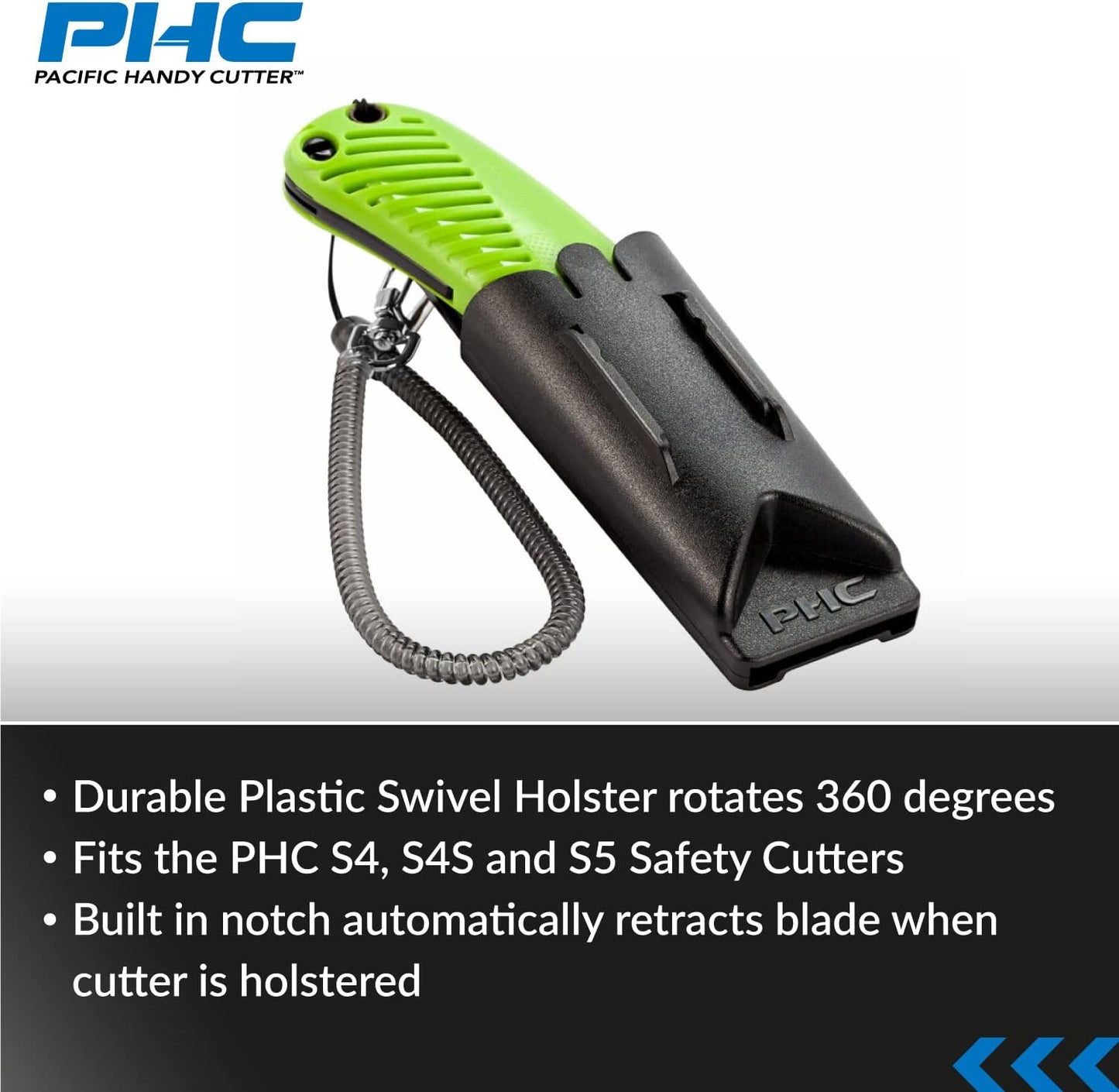 Pacific Handy Cutter UKH423 Plastic Swivel Holster for S5, S4 and S4S, Clips on Belts, Pants and Pockets, Safety Holster for Box Cutters and Utility Knives, Black (New A41005-7)