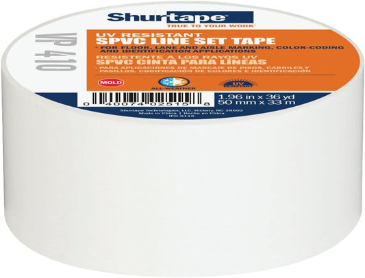 Shurtape VP 410 Colored Line Set and Marking Tape, for Floor/Lane Marking or Color-Coding, Meets OSHA Color-Coding, White, 50mm x 33 Meters, 1 Roll (104873)